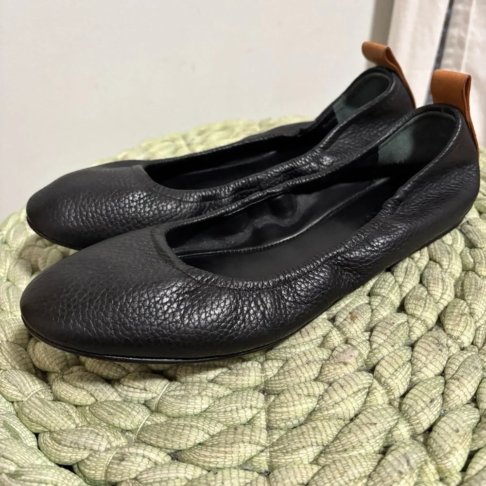 Mercedes Castillo Carola Black Pebbled Leather Slip On Ballet Flats